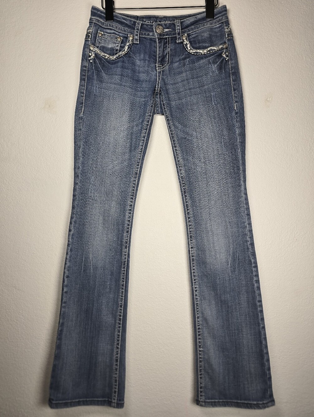 Grace in LA Embellished Bootcut Jeans Size 26 Rhinestone Lace Pockets